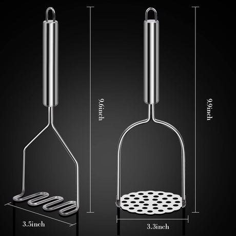 Potato Masher,  2 Pack Stainless Steel Integrated Kitchen Tool Food Masher for Potatoes, Vegetables, Berries, Fruits, Baby Food, Avocado