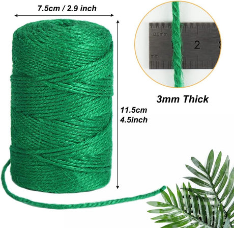 Jute Garden Twine, 328 Feet 3mm Heavy Duty Tomato Twine, Green Plant Ties for Gardening, Climbing Plants, Vegetables, Crafting