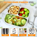 Stainless Steel Snack Containers With Lids, 3 Compartment Leak-proof Bento Box, 20 oz Reusable Grab and Go Food Storage Containers for School, Home, Office, and Camping, Dishwasher-Safe