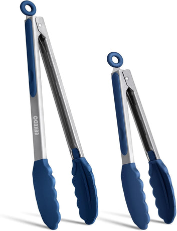 Tongs for Cooking, 600ºF High Heat-Resistant Stainless Steel Kitchen Tongs with Silicone Tips, Non Scratch, Locking Tong for BBQ Grilling Air Fryer Food Salads, Set of 2 (9