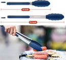 Tongs for Cooking, 600ºF High Heat-Resistant Stainless Steel Kitchen Tongs with Silicone Tips, Non Scratch, Locking Tong for BBQ Grilling Air Fryer Food Salads, Set of 2 (9" and 12") Navy Blue