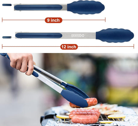 Tongs for Cooking, 600ºF High Heat-Resistant Stainless Steel Kitchen Tongs with Silicone Tips, Non Scratch, Locking Tong for BBQ Grilling Air Fryer Food Salads, Set of 2 (9