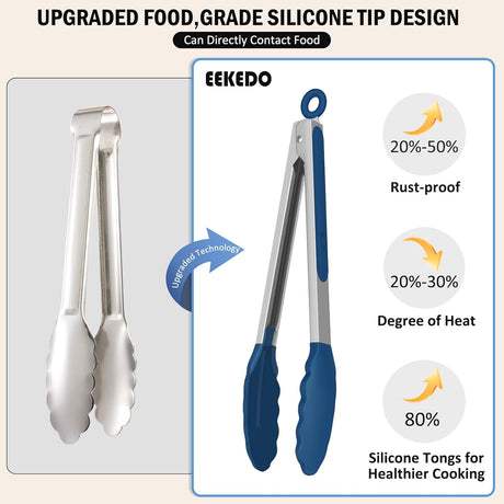 Tongs for Cooking, 600ºF High Heat-Resistant Stainless Steel Kitchen Tongs with Silicone Tips, Non Scratch, Locking Tong for BBQ Grilling Air Fryer Food Salads, Set of 2 (9