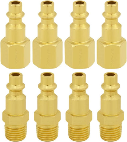 8PCS Brass 1/4 Inch NPT Female and Male Industrial Air Hose Quick Connect Air Plug Fittings