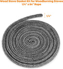 Wood Stove Gasket, 1/4" x 84" Graphite Impregnated Fiberglass Rope Seal and High-Temperature Cement Gasket Replacement for Wood Stoves Door