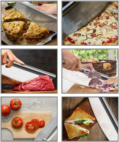 Pizza Cutter Stainless Steel Rocker Slicer - 14 Inch Sharp Knife with Blade Cover, Dishwasher Safe Premium Pizza Oven Accessories
