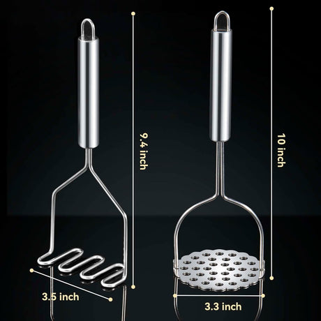 2 Pcs Potato Smasher, Mashed Potato Masher, Stainless Steel Masher Kitchen Tool for Bean, Fruit, Vegetables, Food