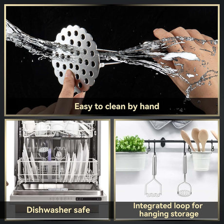 2 Pcs Potato Smasher, Mashed Potato Masher, Stainless Steel Masher Kitchen Tool for Bean, Fruit, Vegetables, Food