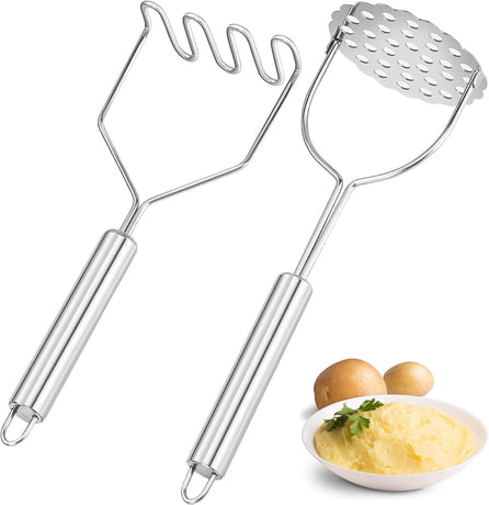 2 Pcs Potato Smasher, Mashed Potato Masher, Stainless Steel Masher Kitchen Tool for Bean, Fruit, Vegetables, Food