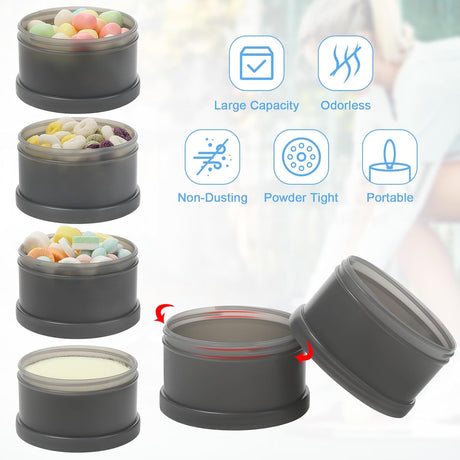 2 Pcs Protein Powder Container to Go with Funnels Stand, 4 Compartments Stackable Protein Powder Dispenser for Workout, Fitness, Travel