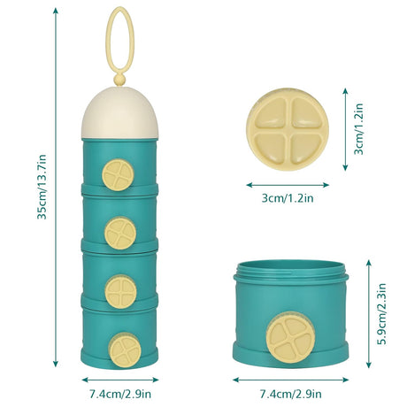 Formula Dispenser On The Go, 4 Layers Stackable Formula Container to Go, Non-Spill Portable Milk Powder Baby & Kids Snack Container, Green