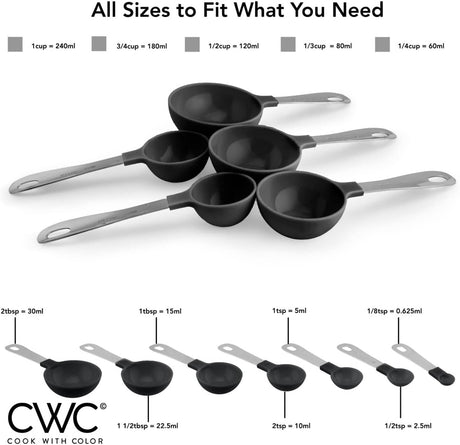 Measuring Cups Set and Measuring Spoon Set, Stainless Steel Handles, Nesting Kitchen Measuring Set, Liquid Measuring Cup Set, 12 PC Stainless Steel, Black