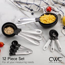 Measuring Cups Set and Measuring Spoon Set, Stainless Steel Handles, Nesting Kitchen Measuring Set, Liquid Measuring Cup Set, 12 PC Stainless Steel, Black