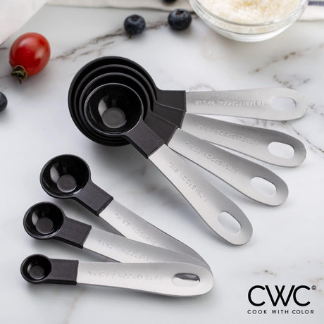Measuring Cups Set and Measuring Spoon Set, Stainless Steel Handles, Nesting Kitchen Measuring Set, Liquid Measuring Cup Set, 12 PC Stainless Steel, Black