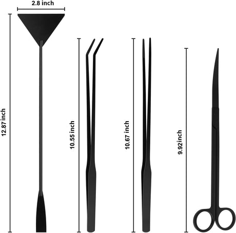 Aquarium Aquascape Tools Kit - 4 in 1 Terrarium Decor Supplies with Long Tweezers Feeding Tongs, Aquarium Scissors, Algae Scraper, Live Fish Plants Tank Accessories Cleaning Trimming Kit