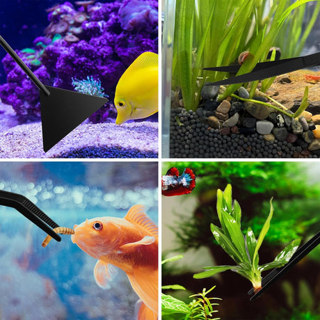 Aquarium Aquascape Tools Kit - 4 in 1 Terrarium Decor Supplies with Long Tweezers Feeding Tongs, Aquarium Scissors, Algae Scraper, Live Fish Plants Tank Accessories Cleaning Trimming Kit