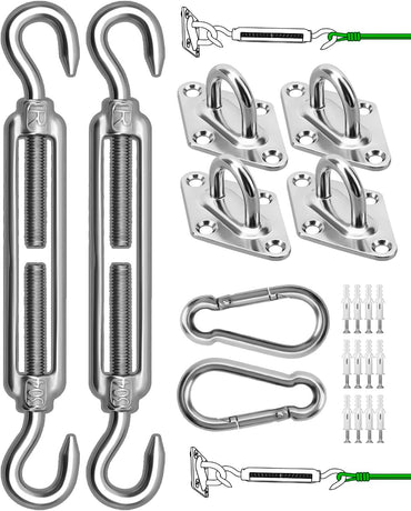 Sun Shade Sail Hardware Kit, 304 Stainless Steel Sunshades Canopy Installation Kit for Garden Rectangle & Triangle Shade Sails, Heavy Duty Shade Sail Fixing Accessories, Awning Attachment Set