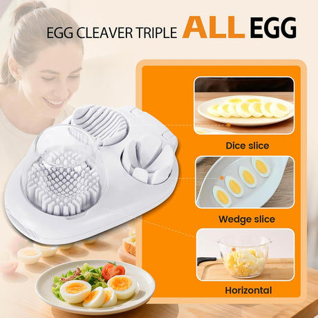 3-in-1 Egg Slicer - Perfect Slices & Chunks - Multifunctional Cutter for Eggs Soft Fruits and Vegetables
