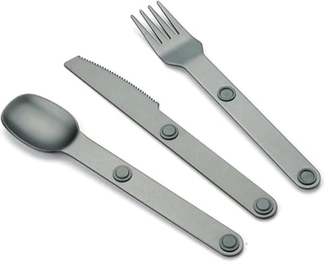 Magnetic Camping Cutlery Set 3 Piece Aluminium - Lightweight Fork Knife Spoon - Compact Outdoor Picnic Utensils Grey