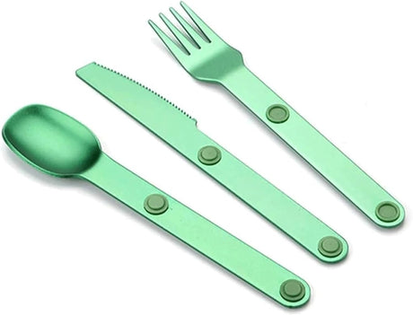 Magnetic Camping Cutlery Set 3 Piece Aluminium - Lightweight Fork Knife Spoon - Compact Outdoor Picnic Utensils Grey