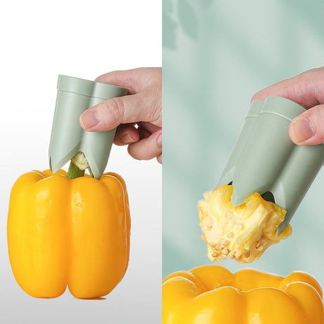 2-in-1 Green Capsicum Slicer and Seed Remover Tool - Fast Vegetable Seed Extractor Kitchen Gadget for Paprika