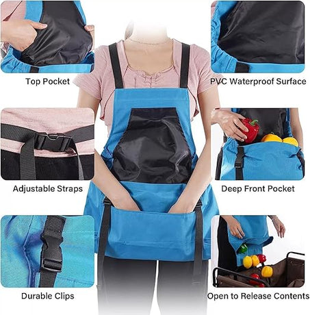 1 Piece Blue Fruit Picking Bag Water Resistant Storage Apron for Garden Fruits and Vegetables Suitable for Outdoor Orchards
