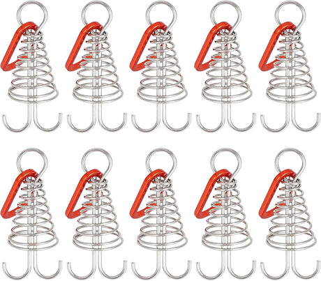 10 Pack Tent Pegs Aluminium Alloy Visgraat Shaped Windproof Octopus Tenthorns with Spring Clips Portable Rope Anchors for Camping Tents