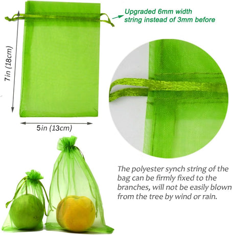 100 Pack Army Green 7x5 Inch Drawstring Mesh Bags for Potatoes Fruit Vegetables Plants Flowers Protection