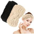 Winter Knitted Ear Warmers Headband - Beige and Black - Warm - One Size - 2 Pack