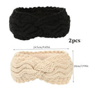 Winter Knitted Ear Warmers Headband - Beige and Black - Warm - One Size - 2 Pack