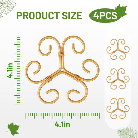 10.5cm x 10.5cm Gold Plant Stem Supports 4 Pack - Indoor Plant Stakes for Tall Plants, Monstera - Plant Anchoring Hooks for Indoor Gardens