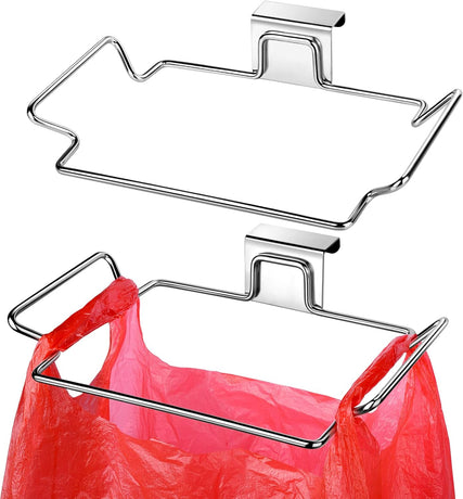 Hanging Trash Bag Holder - Multi-functional Bin Organizer - 23.5x14.5x2.5cm - Silver - 2 Pack