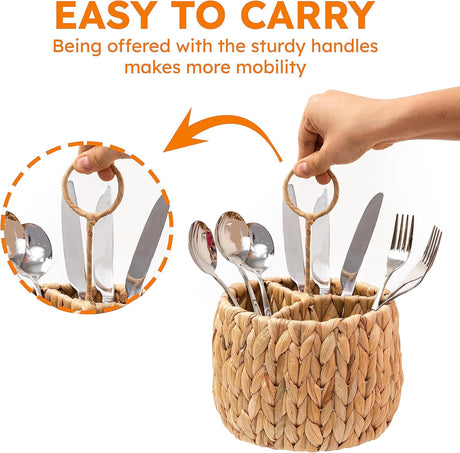 Rotan Standing Cutlery Organizer Kitchen Utensil Holder 17x17x13cm