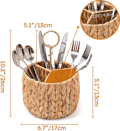 Rotan Standing Cutlery Organizer Kitchen Utensil Holder 17x17x13cm