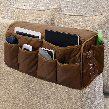 Armrest Organizer Car Storage Caddy with Phone Book Magazine Pen Holder 18.7×8.7×6inch Brown