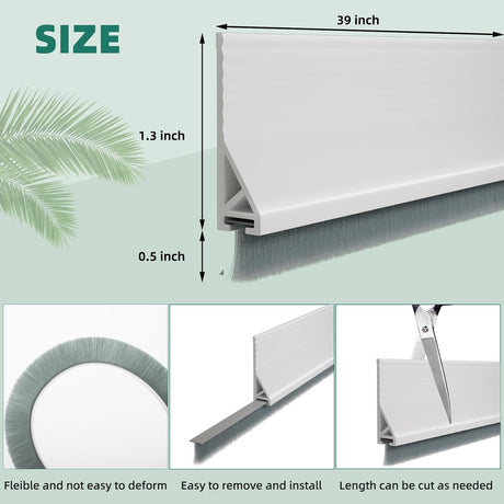 Adjustable Door Draft Stopper Self-Adhesive Weatherstrip Windproof 39 Inch White 1 Piece