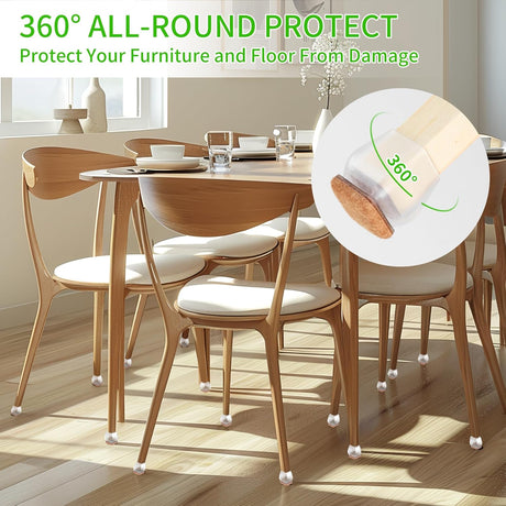Furniture Leg Caps 30-45mm Transparent Non-Slip Felt Pads Floor Protectors Chair Table Feet Covers Set of 16