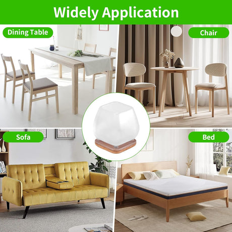 Furniture Leg Caps 30-45mm Transparent Non-Slip Felt Pads Floor Protectors Chair Table Feet Covers Set of 16