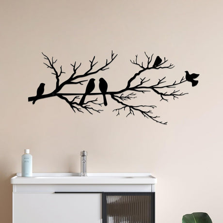 Black Metal Bird Wall Decor - Indoor/Outdoor Wall Accessory for Balcony Garden Living Room - Home Decoration Piece
