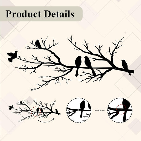 Black Metal Bird Wall Decor - Indoor/Outdoor Wall Accessory for Balcony Garden Living Room - Home Decoration Piece
