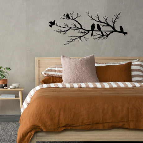 Black Metal Bird Wall Decor - Indoor/Outdoor Wall Accessory for Balcony Garden Living Room - Home Decoration Piece
