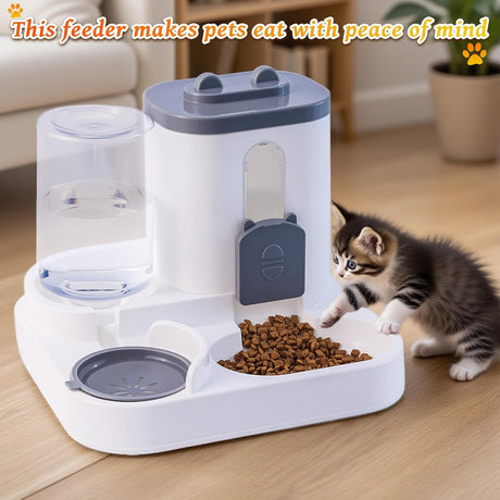 Automatic Pet Feeder 2-in-1 Bowl for Cats and Small Dogs Grey 1 Piece