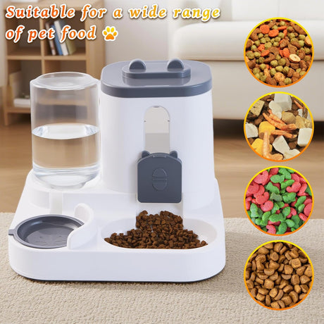 Automatic Pet Feeder 2-in-1 Bowl for Cats and Small Dogs Grey 1 Piece