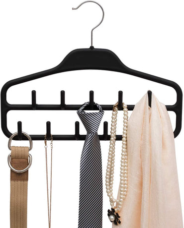 Clothing Closet Organizer with 11 Non-Slip Hooks 360° Rotatable Black