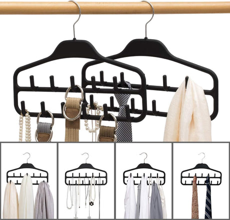 Clothing Closet Organizer with 11 Non-Slip Hooks 360° Rotatable Black
