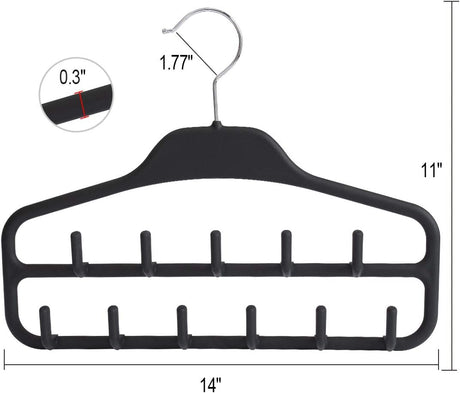 Clothing Closet Organizer with 11 Non-Slip Hooks 360° Rotatable Black