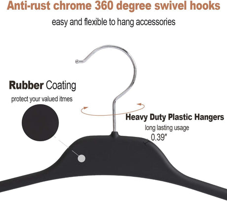 Clothing Closet Organizer with 11 Non-Slip Hooks 360° Rotatable Black