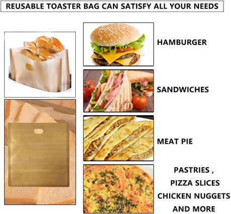 10 Reusable Toaster Bags Non-Stick Toast Pockets for Bread Toaster Grill Contact Grill