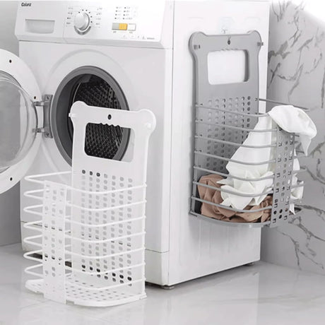 Collapsible Laundry Hamper - Foldable Space-Saving Design - Ideal for Bathroom & Small Spaces - Includes Self-Adhesive Hook - Grey - Set of 1