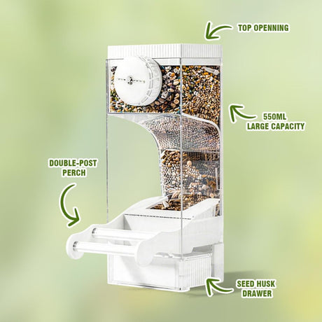 Automatic Bird Feeder for Parakeets, Cockatiels & Canaries with Convenient Seed Catcher Tray Yellow